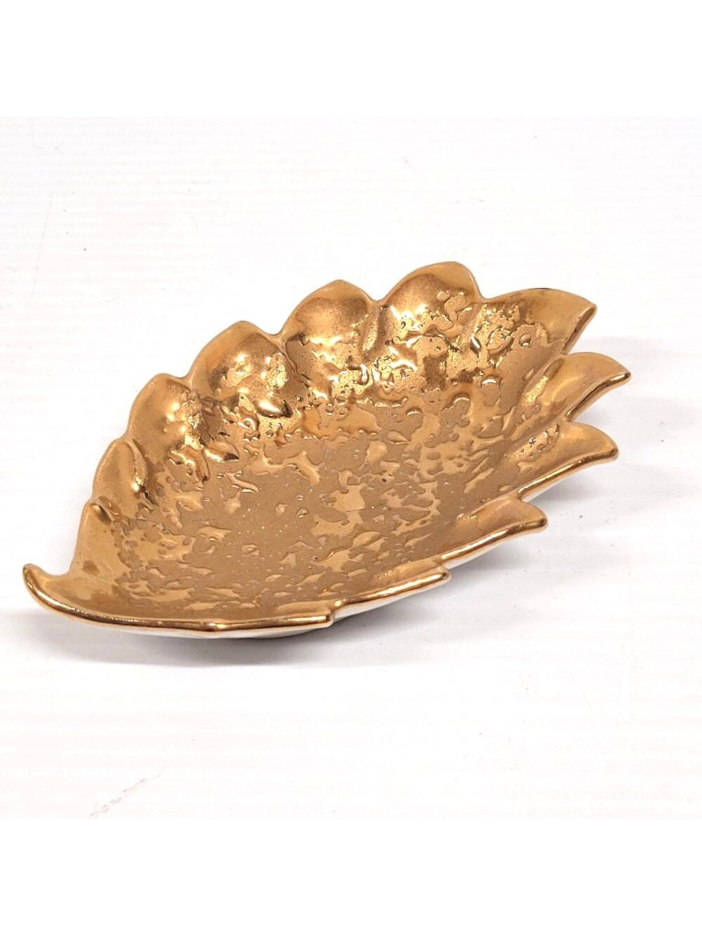 Holley Ross Weeping 22K Gold Leaf Tray Dish La Anna PA Mid Century 6'' Vintage